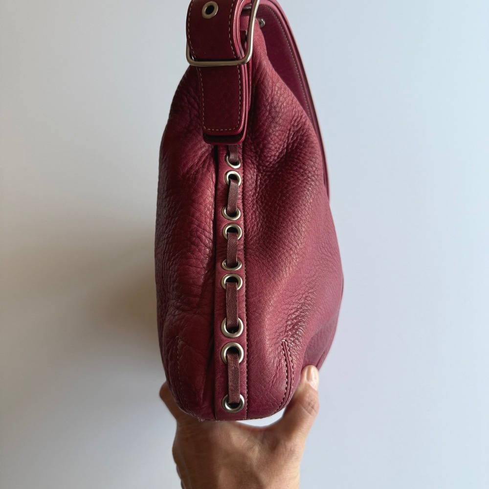 Coach VTG Y2K 9350 Pebbled Magenta Convertible Strap Side‎ Lace Shoulder Bag - Picture 5 of 9